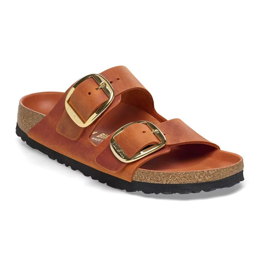 Arizona Big Buckle Oiled Leather Sandals Burnt Orange Regular Fit