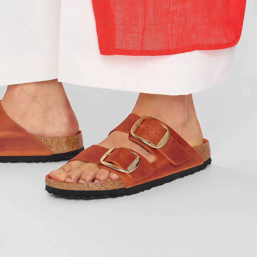 Arizona Big Buckle Oiled Leather Sandals Burnt Orange Regular Fit