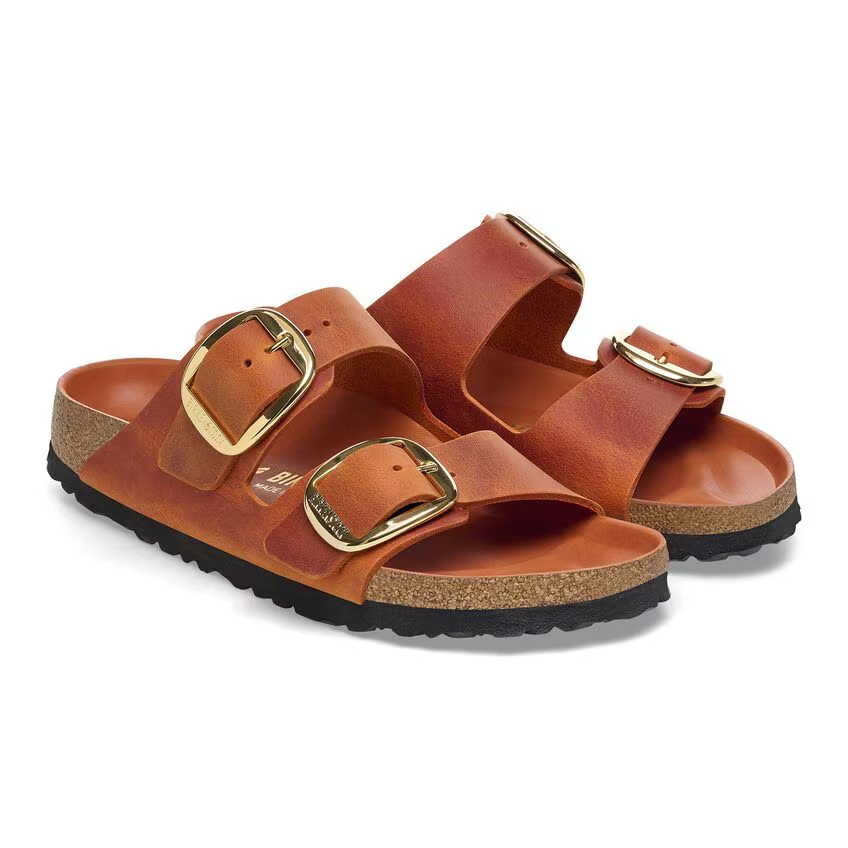 Arizona Big Buckle Oiled Leather Sandals Burnt Orange Regular Fit