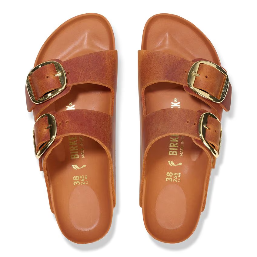 Arizona Big Buckle Oiled Leather Sandals Burnt Orange Regular Fit