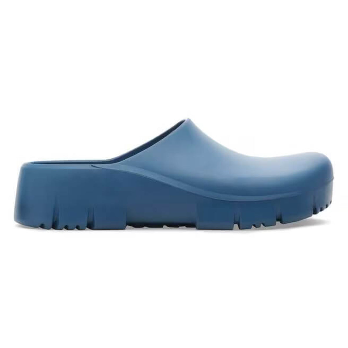 Blue clog shoe on a white background