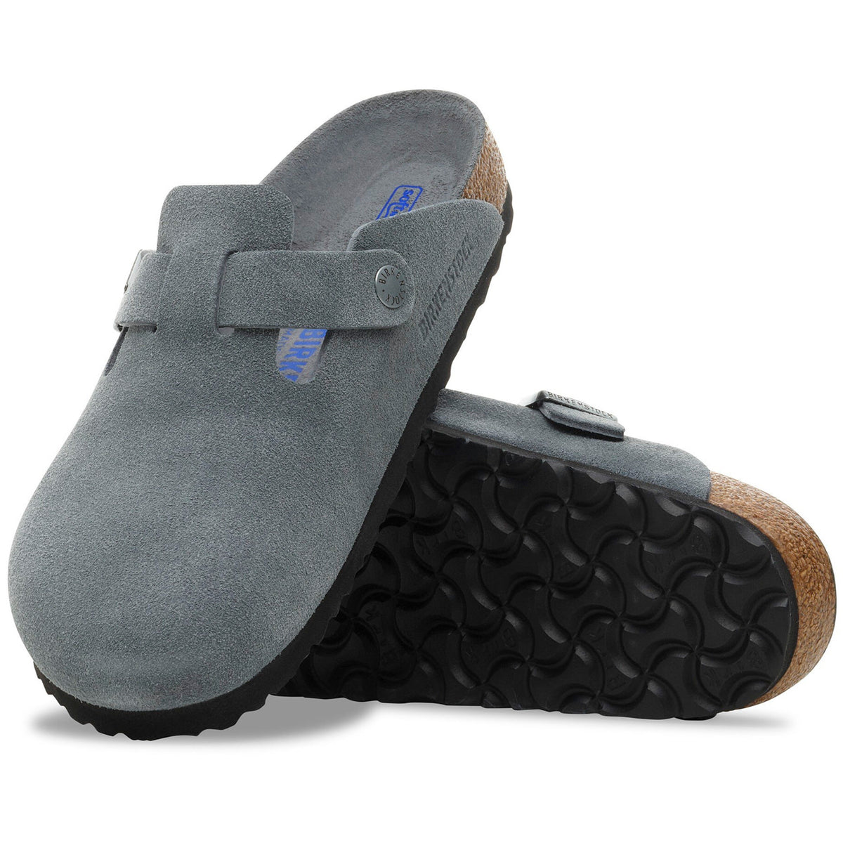 Birkenstock Seasonal Boston Tonal Soft Footbed Suede Leather Regular Fit Basalt Grey