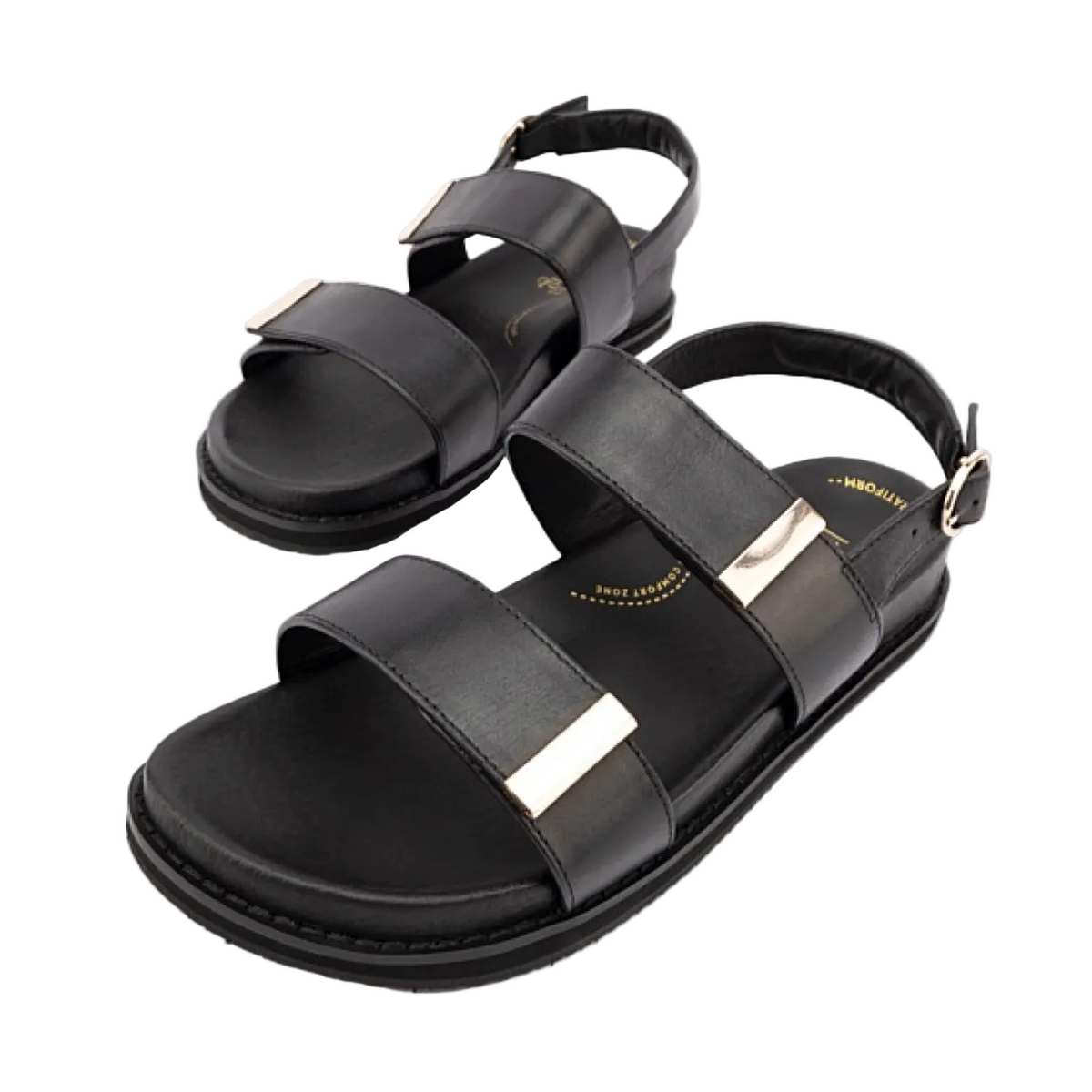 Silver Lining Florin Sling-back Leather Sandal  w/Velcro Closure Black