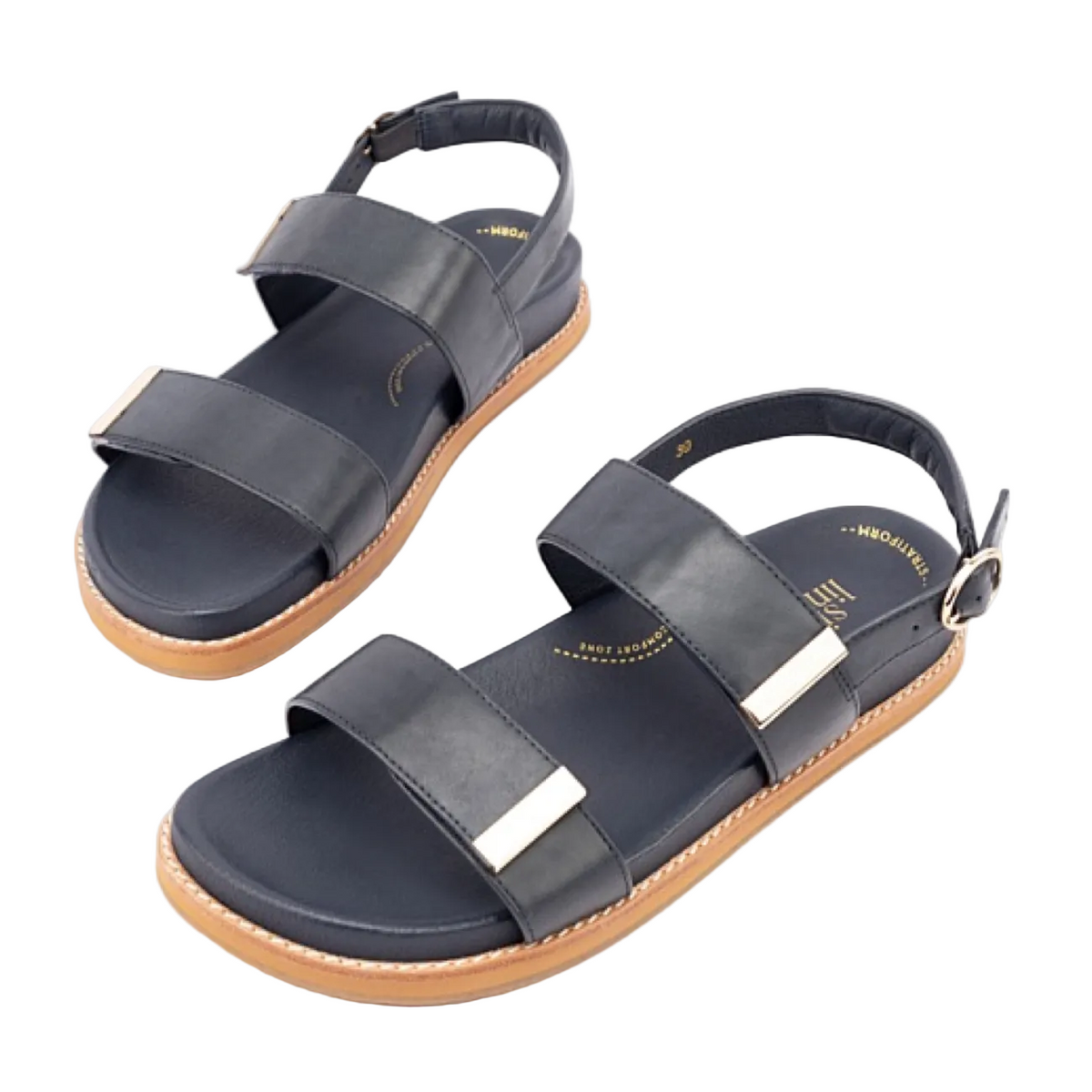 Silver Lining Florin Sling-back Leather Sandal w/Velcro Closure Navy