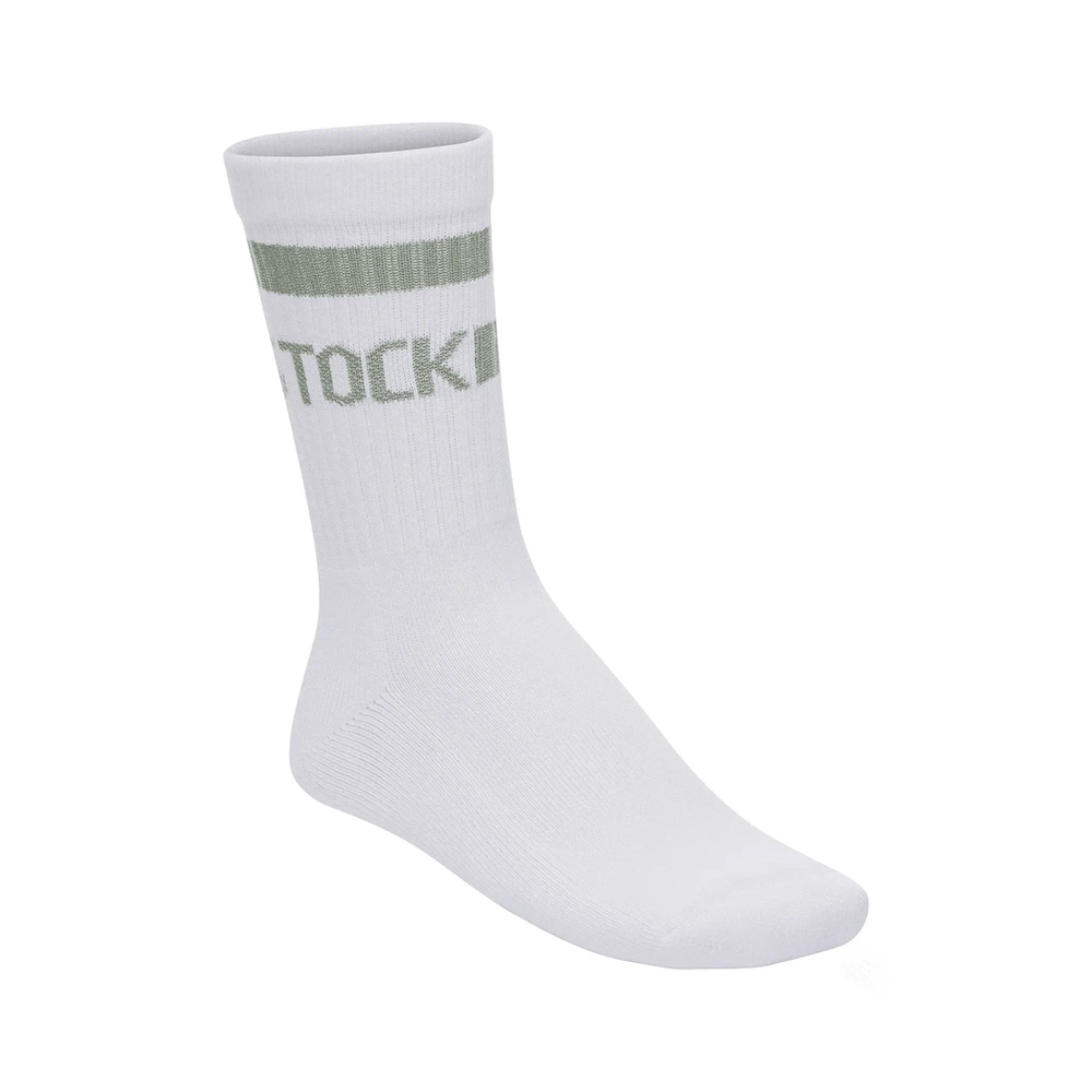 White sock with green band and 'Socke' branding on a white background
