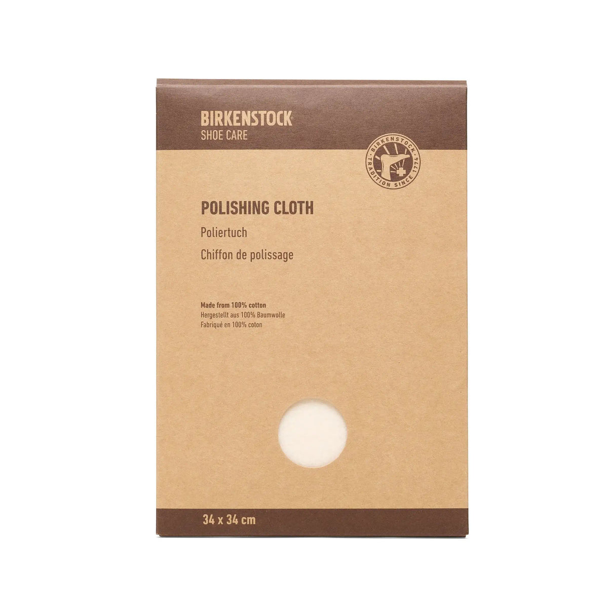 Birkenstock polishing cloth packaging on a white background