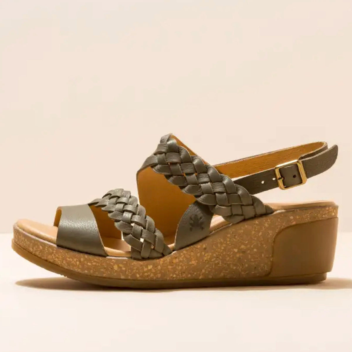 El Naturalista, LEAVES, Wedge Sandal, Natural Grain Leather, Khaki Sandals El Natura Lista 