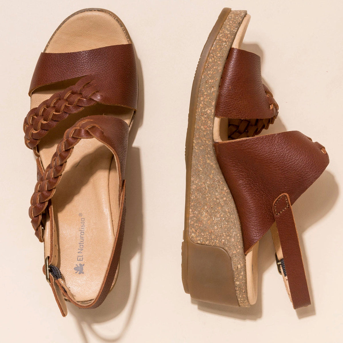 El Naturalista, LEAVES, Wedge Sandal, Natural Grain Leather, Wood Sandals El Natura Lista 