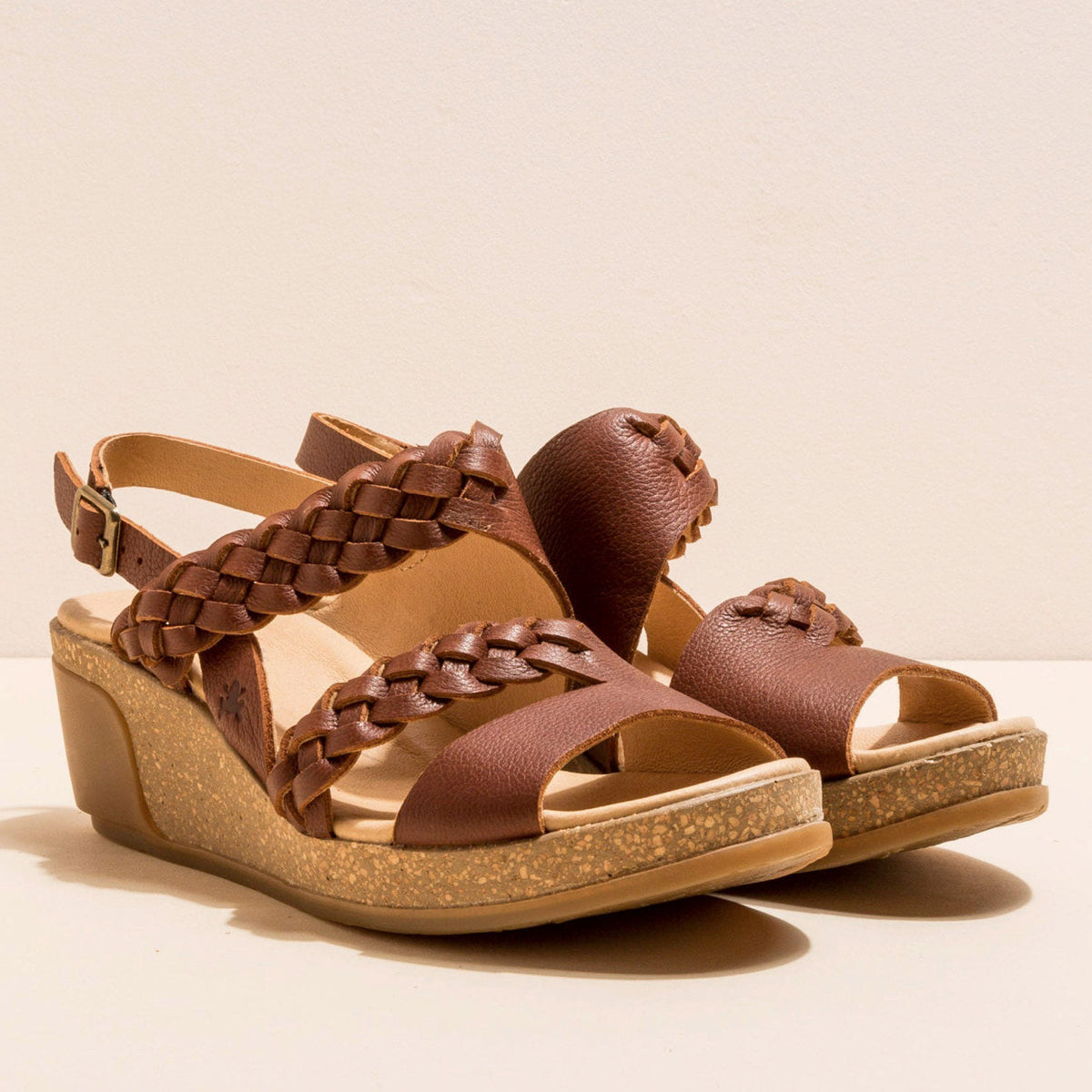 El Naturalista, LEAVES, Wedge Sandal, Natural Grain Leather, Wood Sandals El Natura Lista Wood 40 