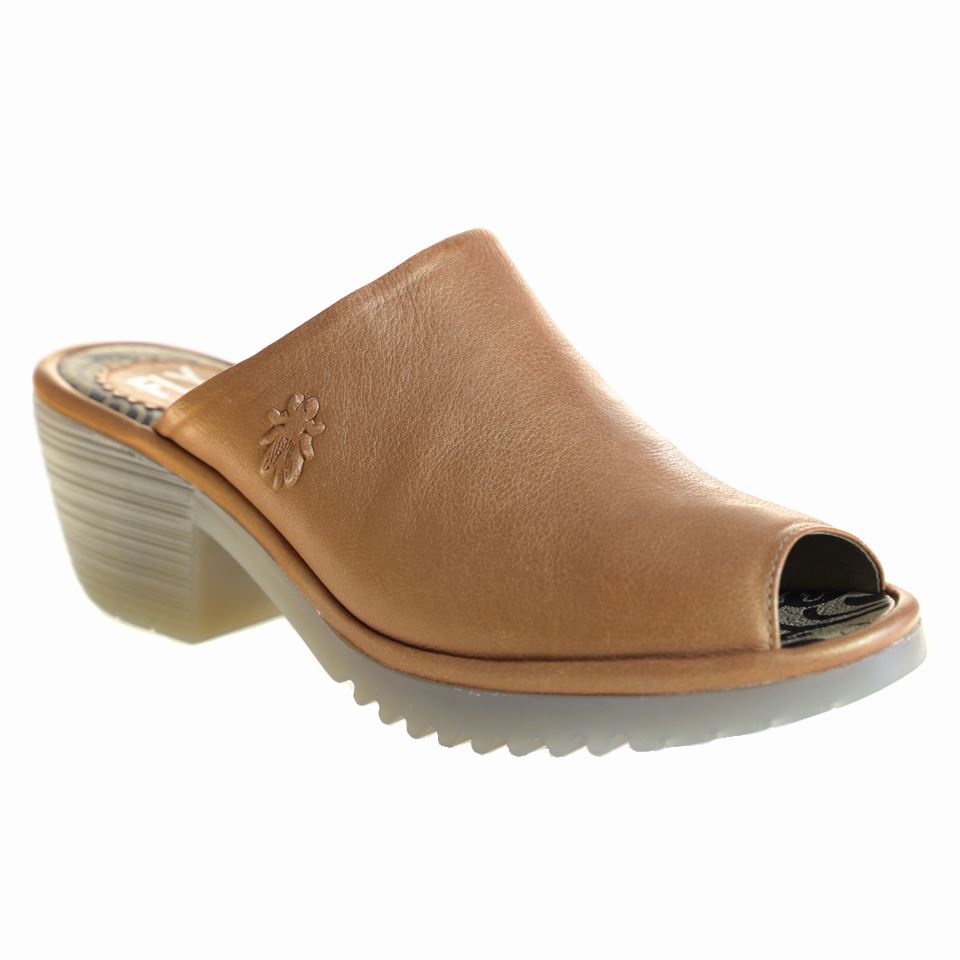 Fly London, Wony, Mule, Leather, Tan Sandals Fly London Tan 37 